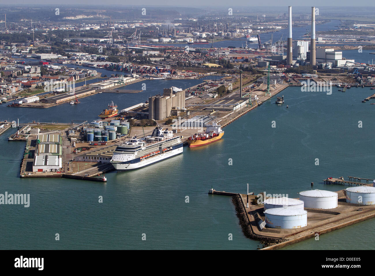 AERIAL VIEW OF THE BIG MARITIME PORT OF LE HAVRE (CRUISE AND CARGO PORT