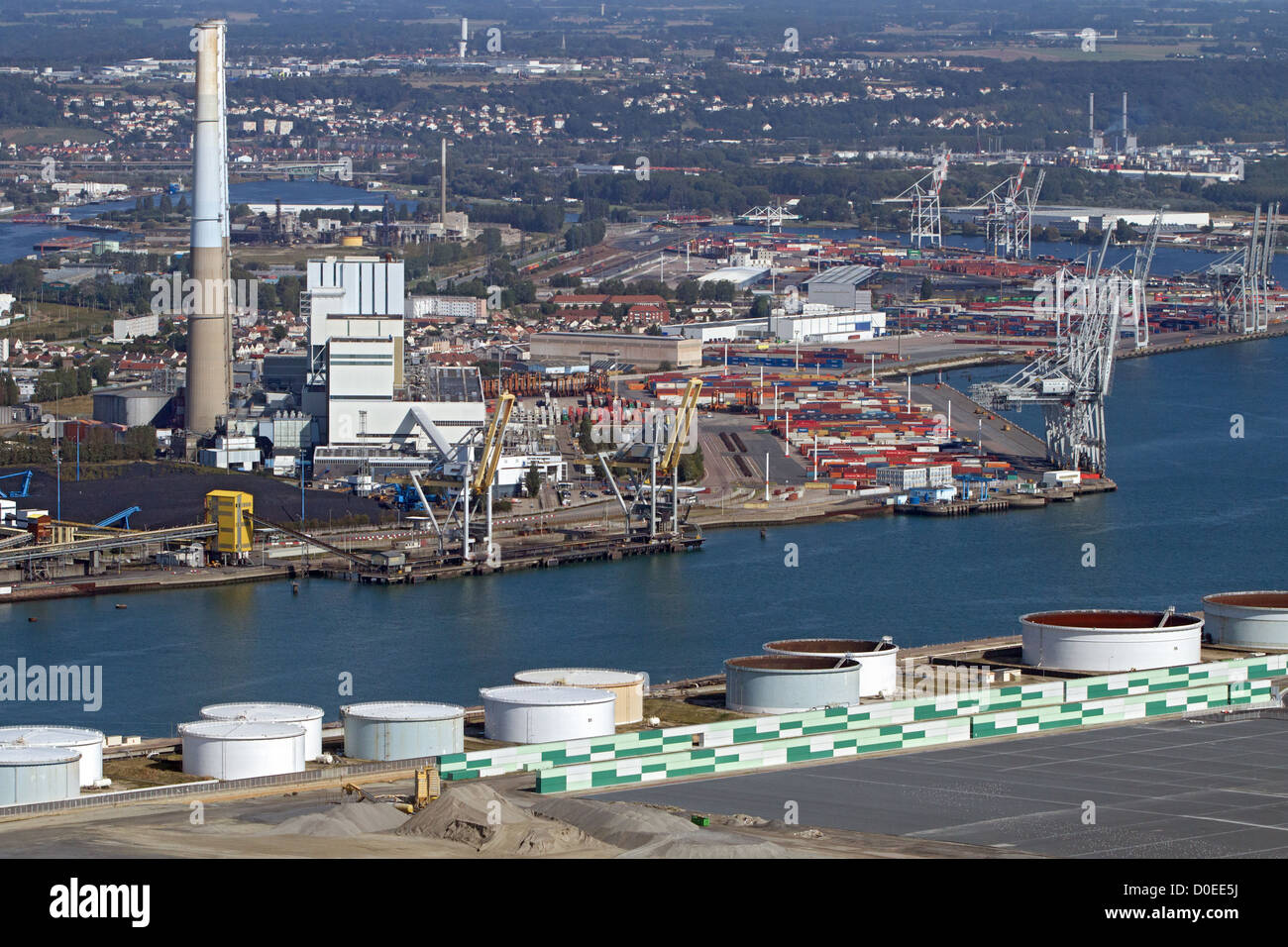 AERIAL VIEW OF THE BIG MARITIME PORT OF LE HAVRE COMMERCIAL PORT LE