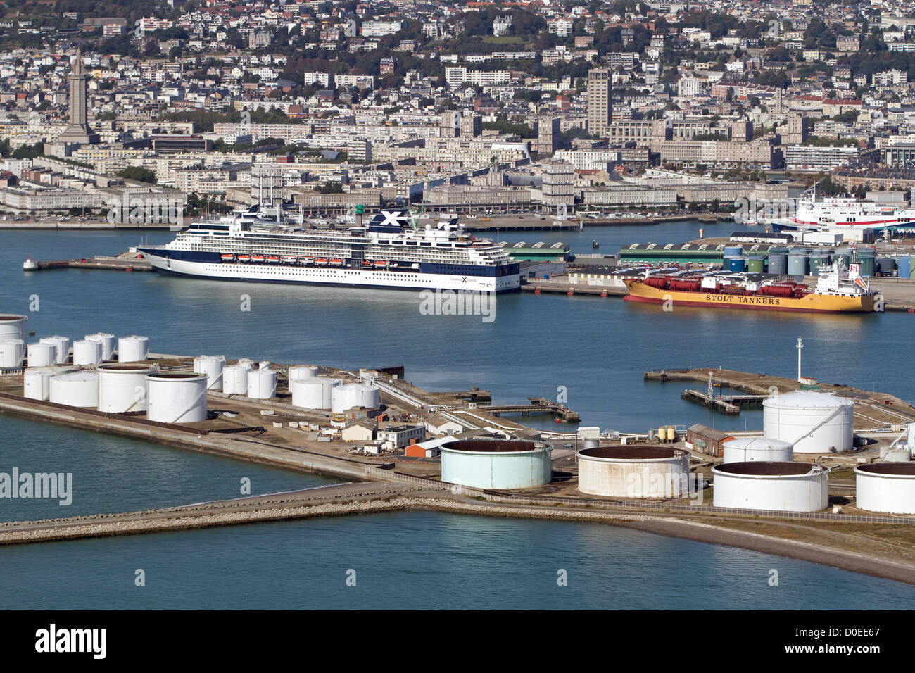 AERIAL VIEW OF THE BIG MARITIME PORT OF LE HAVRE (CRUISE AND CARGO PORT