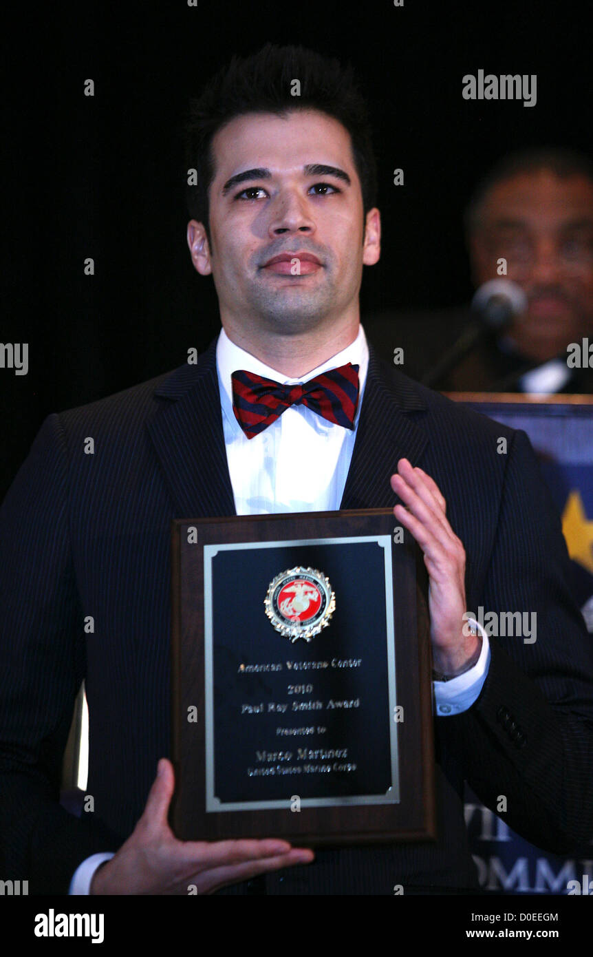 Sergeant Marco Martinez United States Marine Corps, recipient of the Navy Cross, receiving the Paul Ray Smith Award in Stock Photo