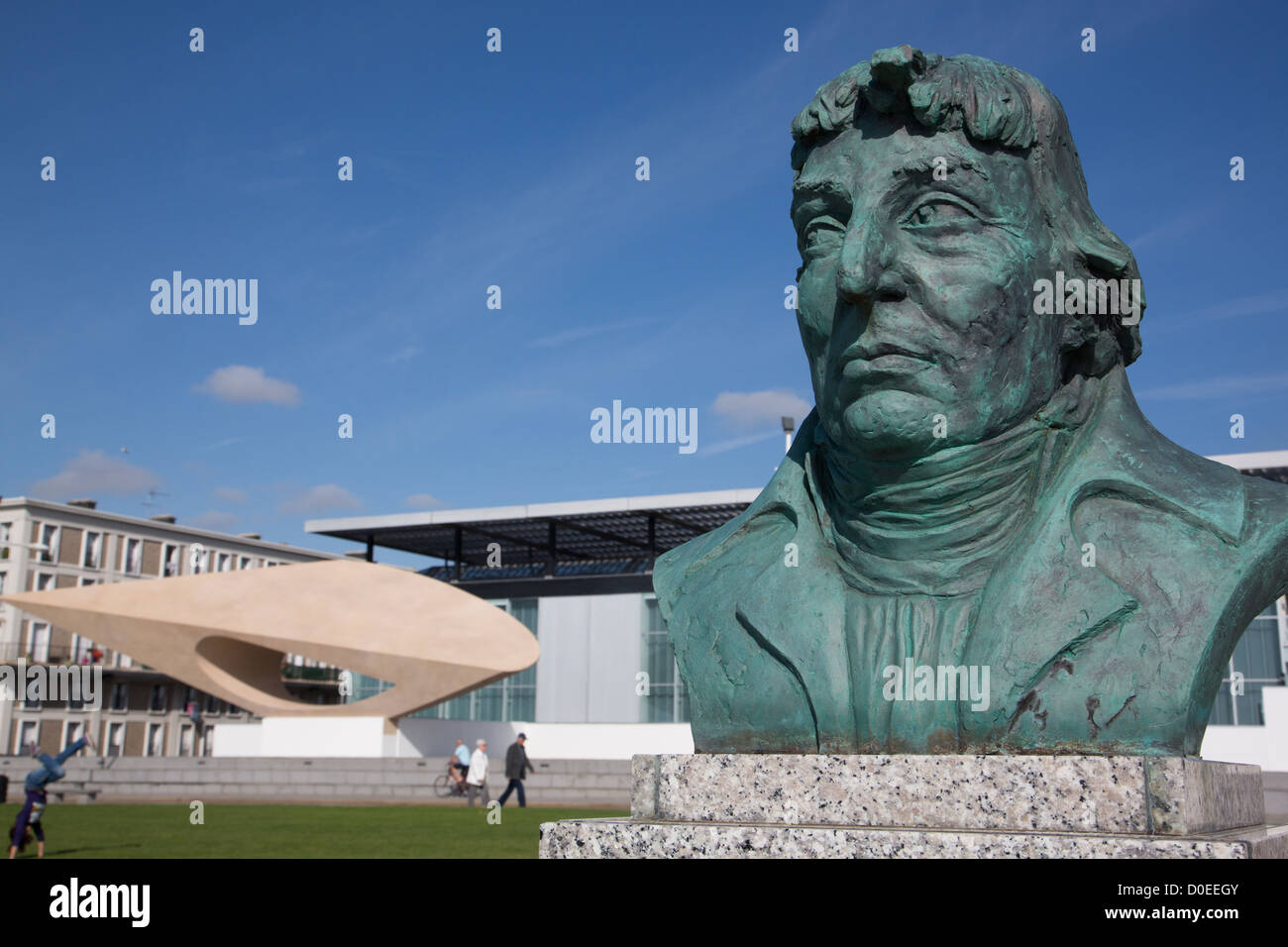 BUST EXPLORER NICOLAS BAUDIN IN FRONT ANDRE MALRAUX MUSEUM MODERN ART NEAR HARBOUR MASTER'S OFFICE LE HAVRE SEINE-MARITIME (76) Stock Photo