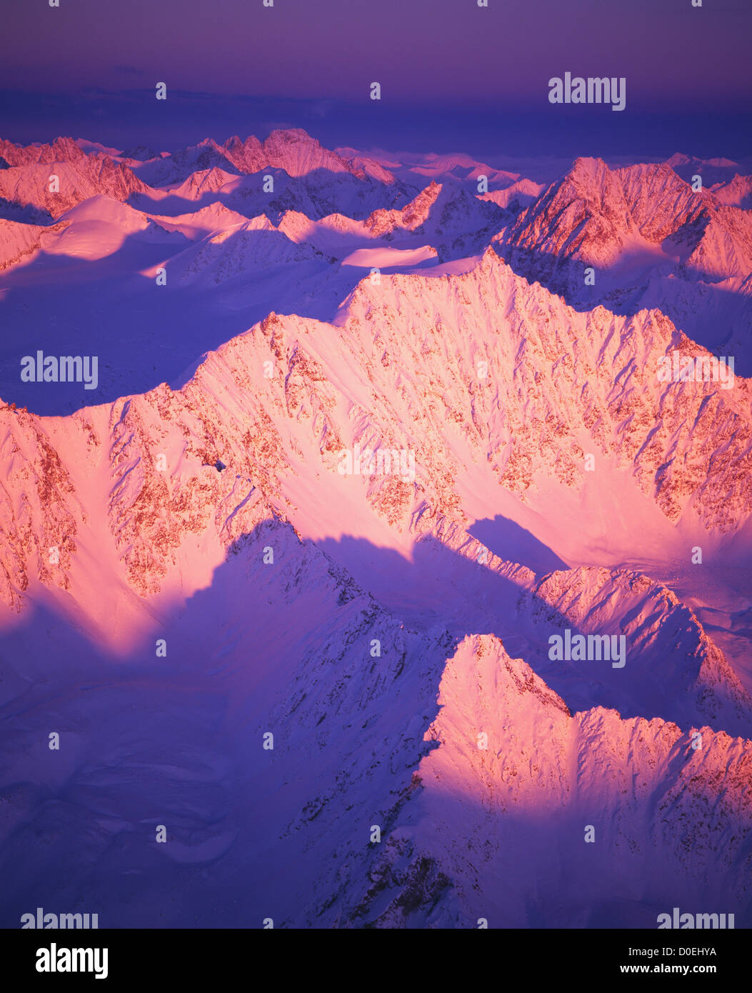 Aerial View of Sunset Illumination on the Talkeetna Mountains, Alaska