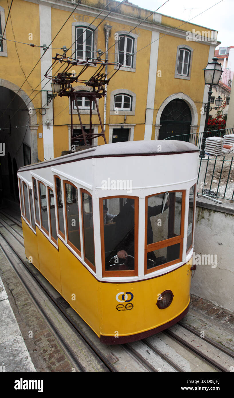 Elevador da Bica, lift in steep Lisbon street, Portugal Stock Photo