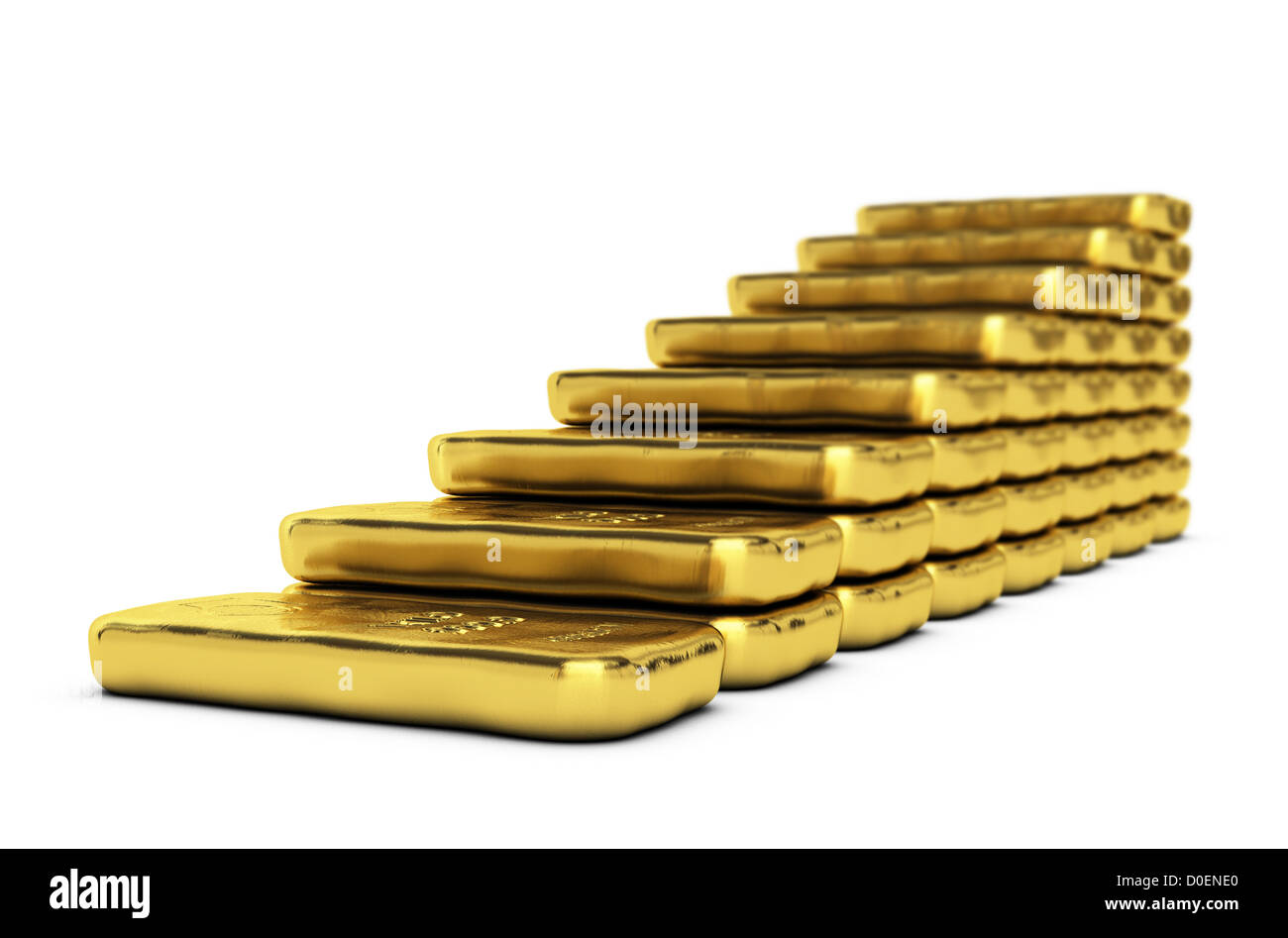 gold ingots making a bar chart over white background Stock Photo