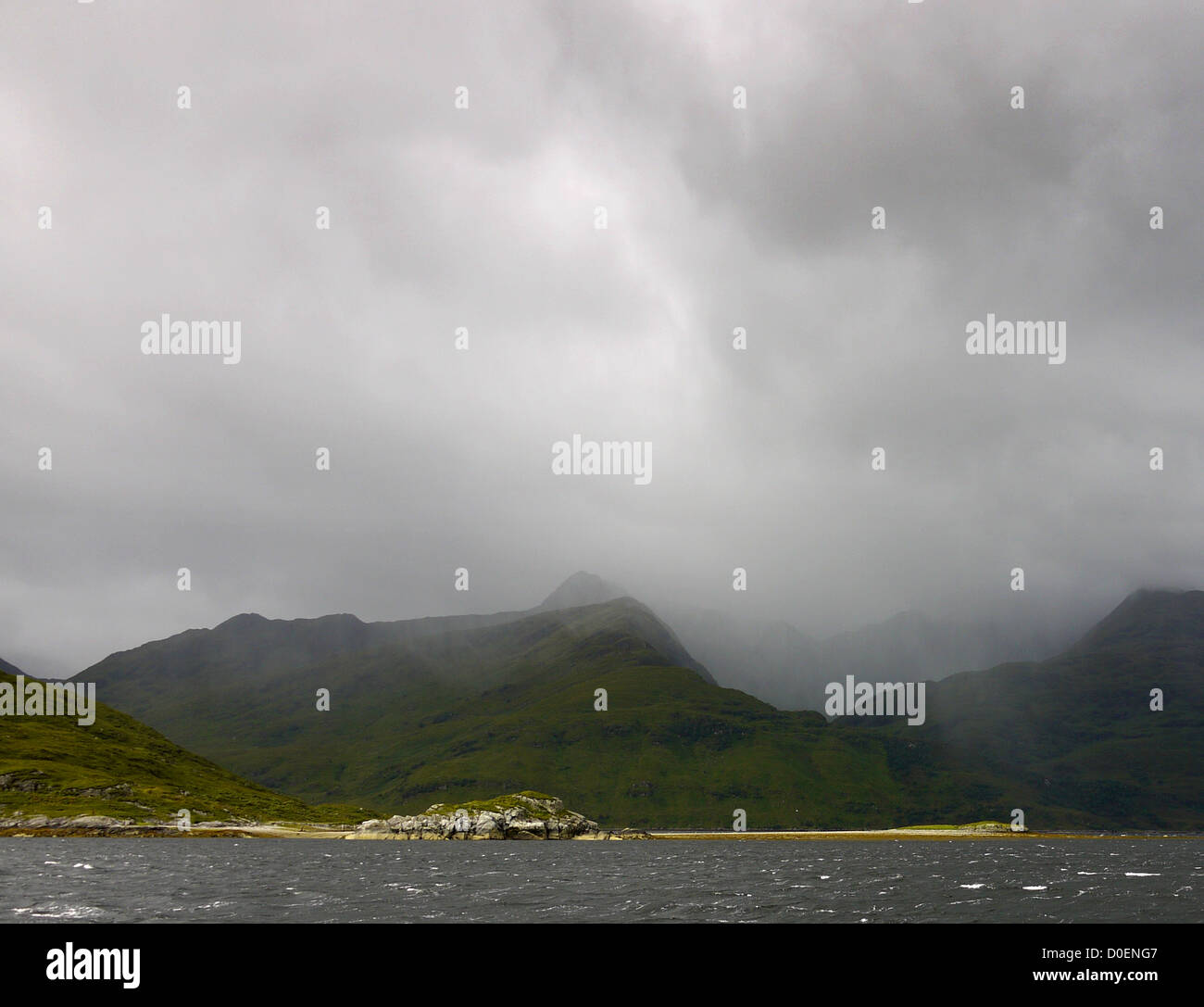 Wind rain and dramatic clouds on Loch Hourn, west coast of Scotland Stock Photo