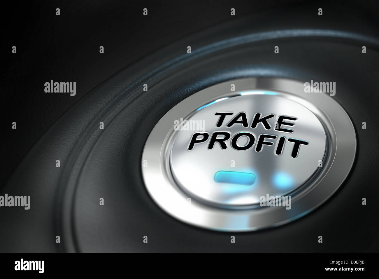 take profit button over black background with blur effect, market investment, conceptual image Stock Photo