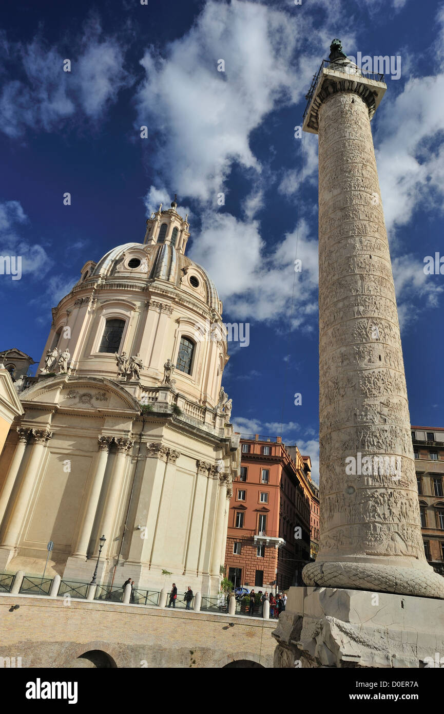 Trajan's Column located in the Forum of Trajan, the largest of the imperial forums in Rome, Italy Stock Photo
