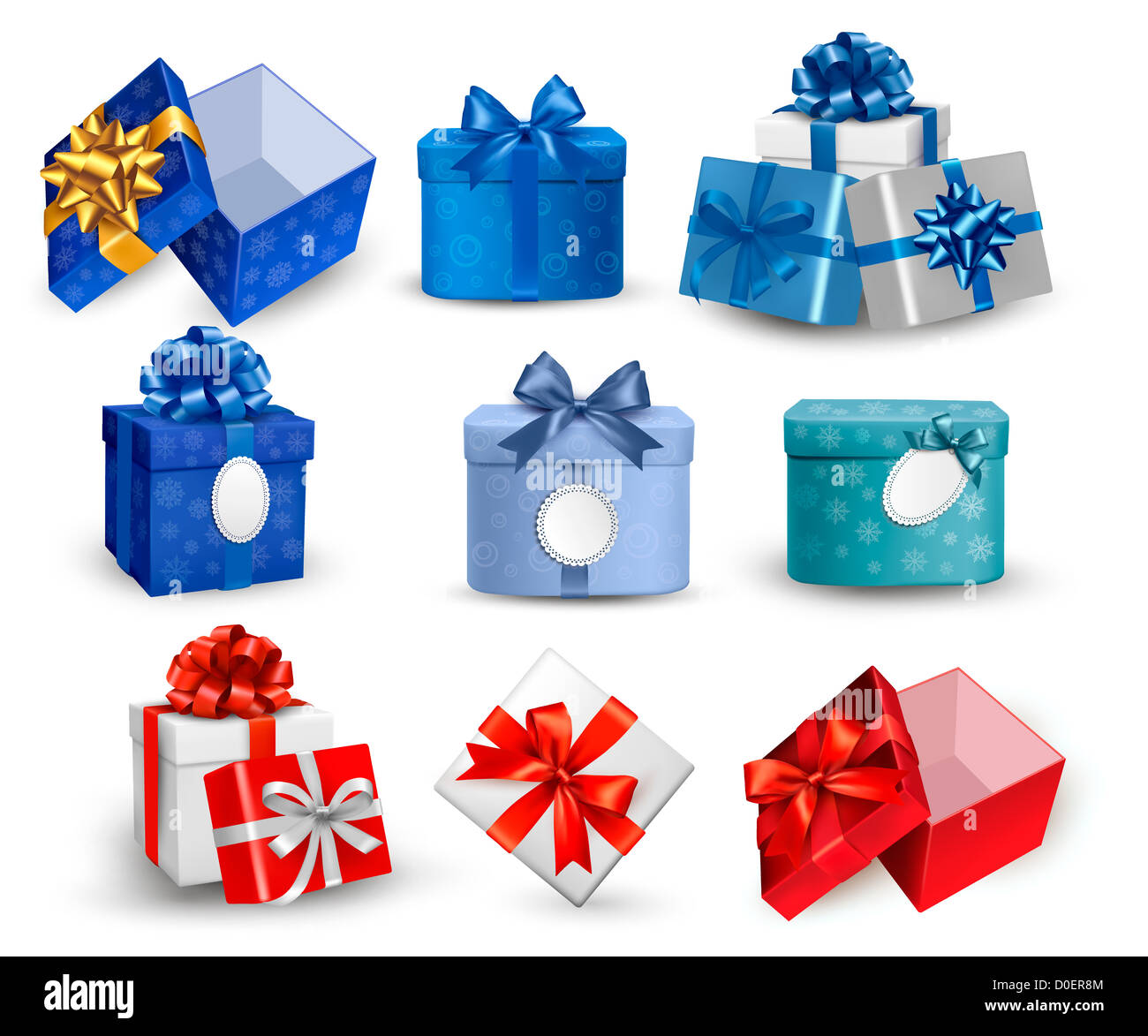 Set of colorful gift boxes with bows and ribbons Stock Photo - Alamy
