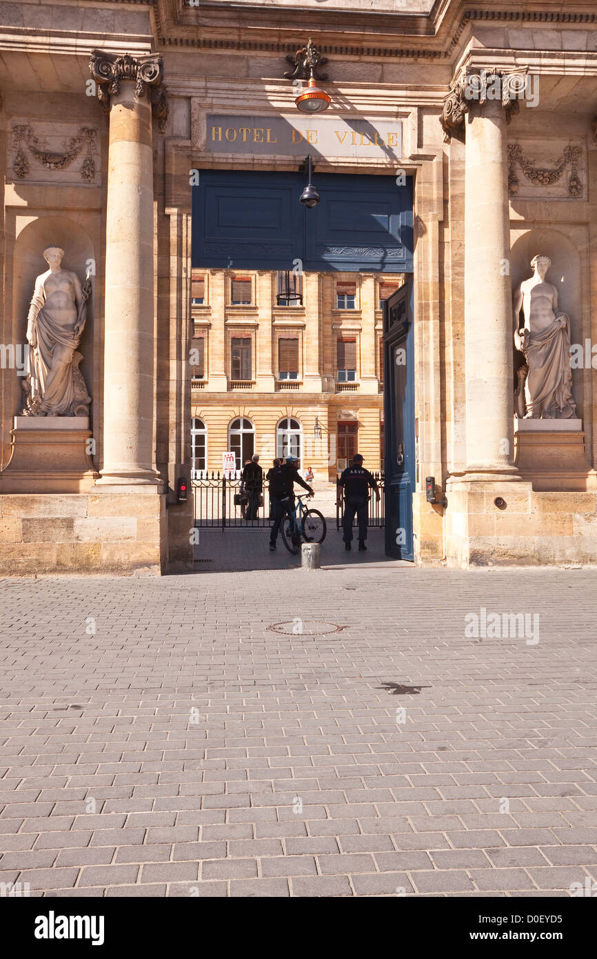 The entrance to the town hall or mairie in Bordeaux, France. Stock Photo