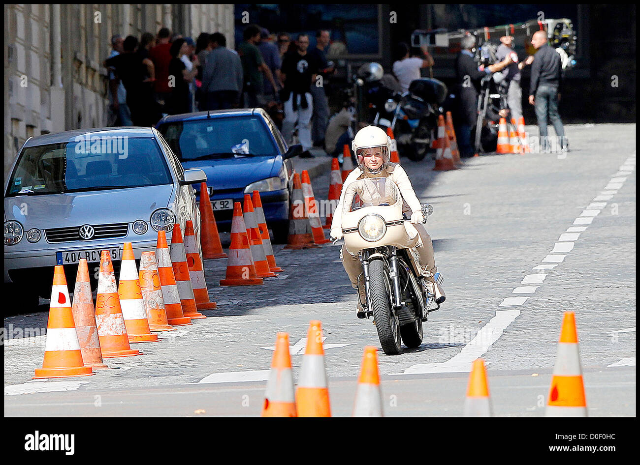 Keira Knightley's stunt double on a motorbike, shooting Chanel's latest  advertisement Paris, France1.09.10 Stock Photo - Alamy