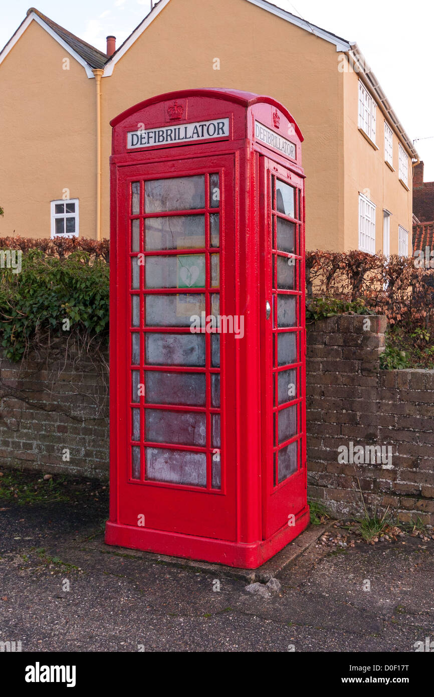 Defibrillator in old telephone box at Terling, Essex Stock Photo Alamy