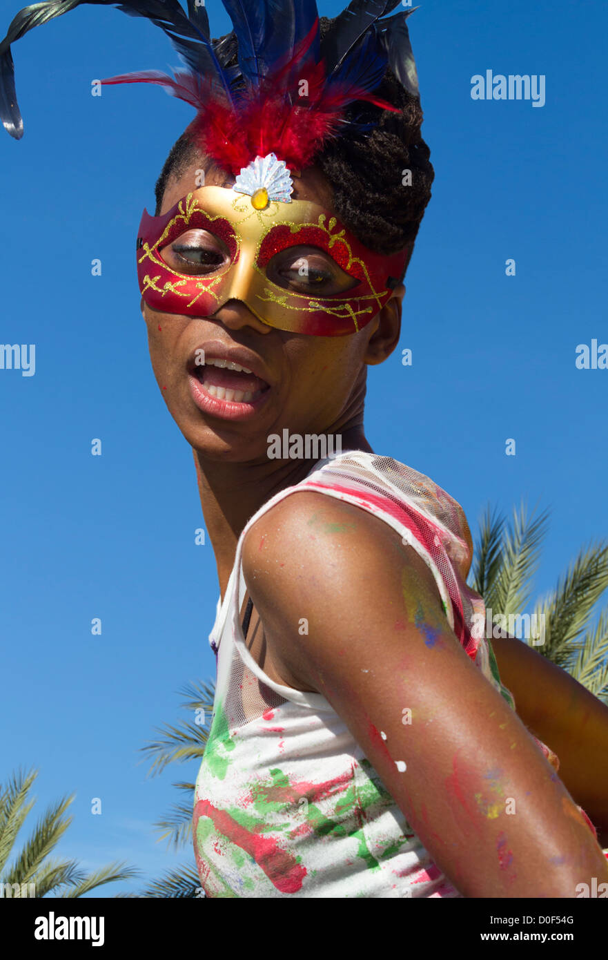 Caribbean carnival dancers from Belize dancing to sound of Calypso music Stock Photo Alamy
