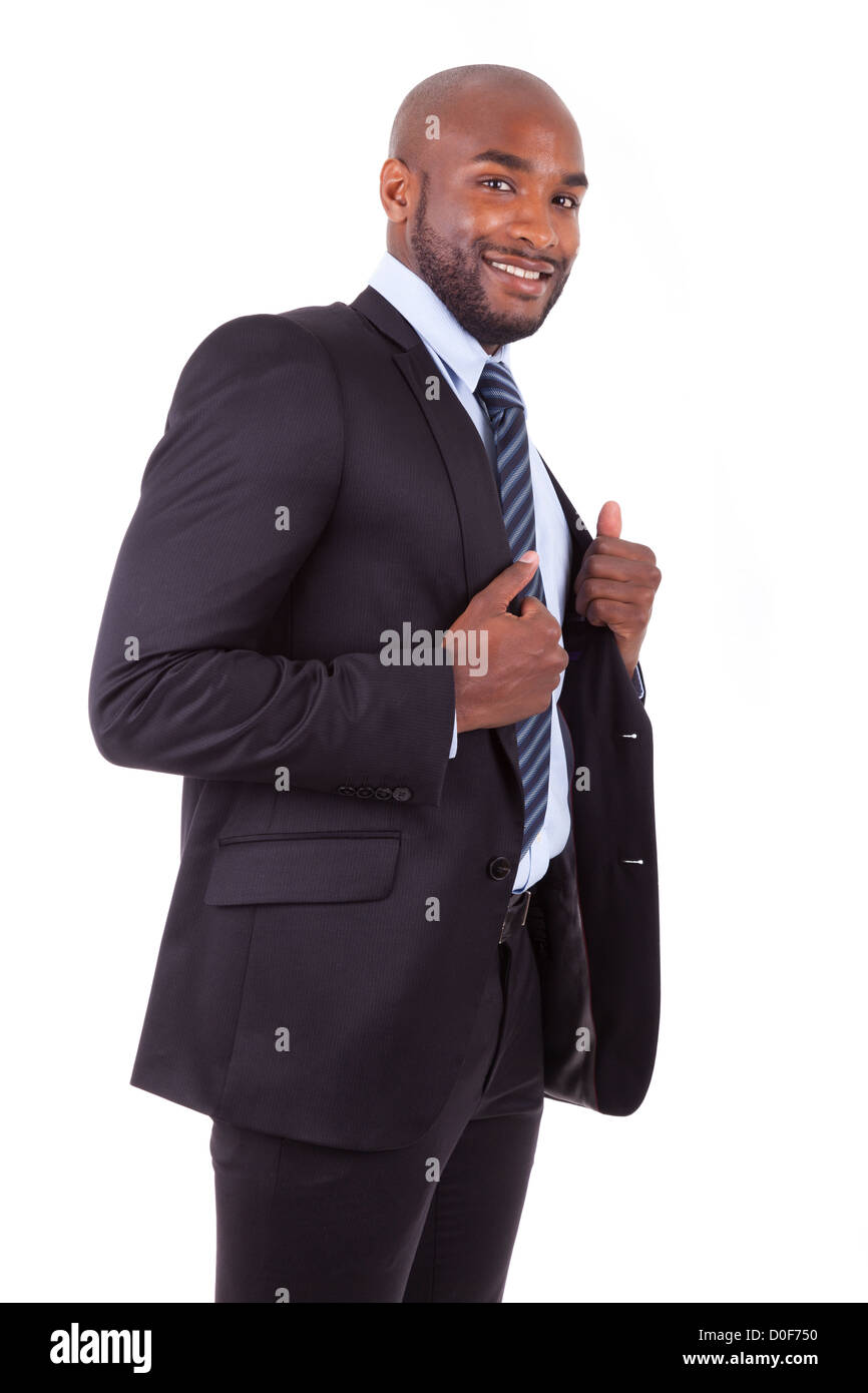 Portrait of a young African American business man, isolated on white ...