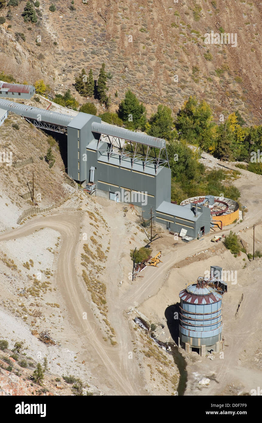 old Pine Creek Mine Mill buildings viewed from above Stock Photo