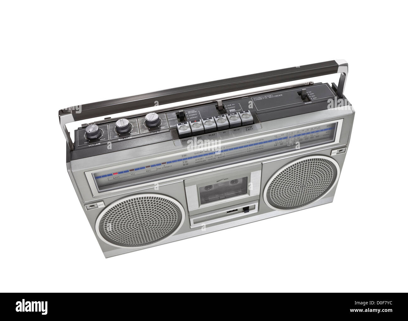 Retro boom box stereo isolated with clipping path. Stock Photo