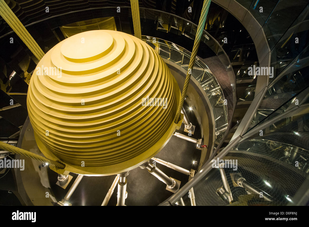 Taipei, Taiwan - Massive Wind Damper inside of the Taipei 101 skyscraper Stock Photo