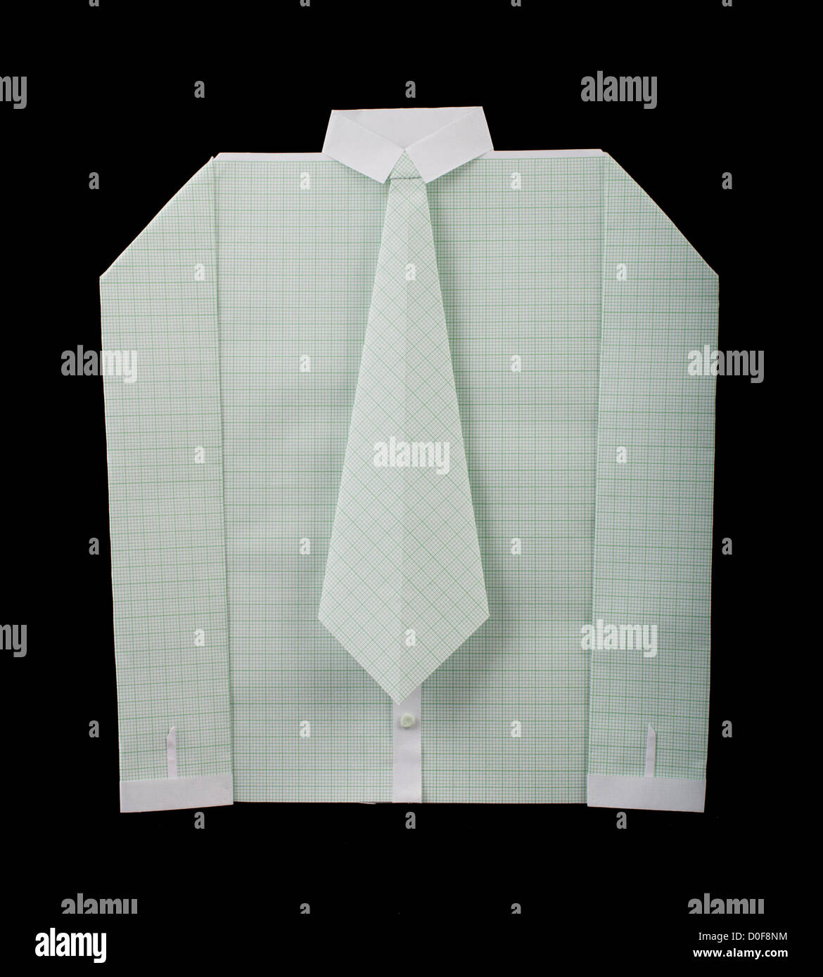 Isolated paper made white shirt with tie.Folded origami style Stock Photo