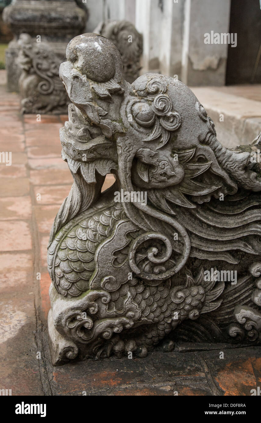 Stone dragon head at a Chinese temple in Vietnam Stock Photo