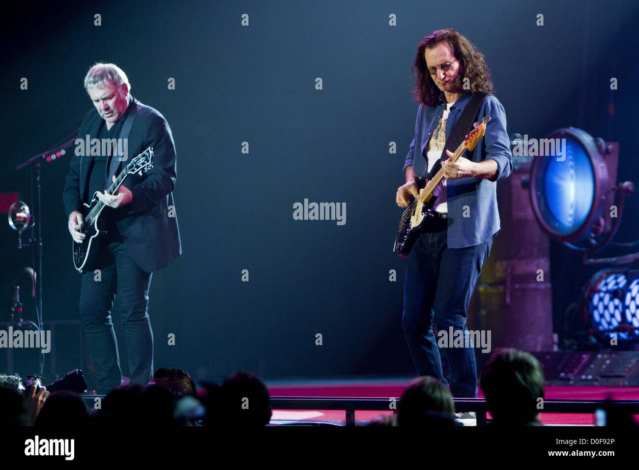 Nov. 21, 2012 - San Diego, CA, US - Prog-Rock legends RUSH performed at Valley View Casino Center in San Diego on November 21, 2012. Pictured: ALEX LIFESON, GEDDY LEE. (Credit Image: © Daniel Knighton/ZUMAPRESS.com) Stock Photo