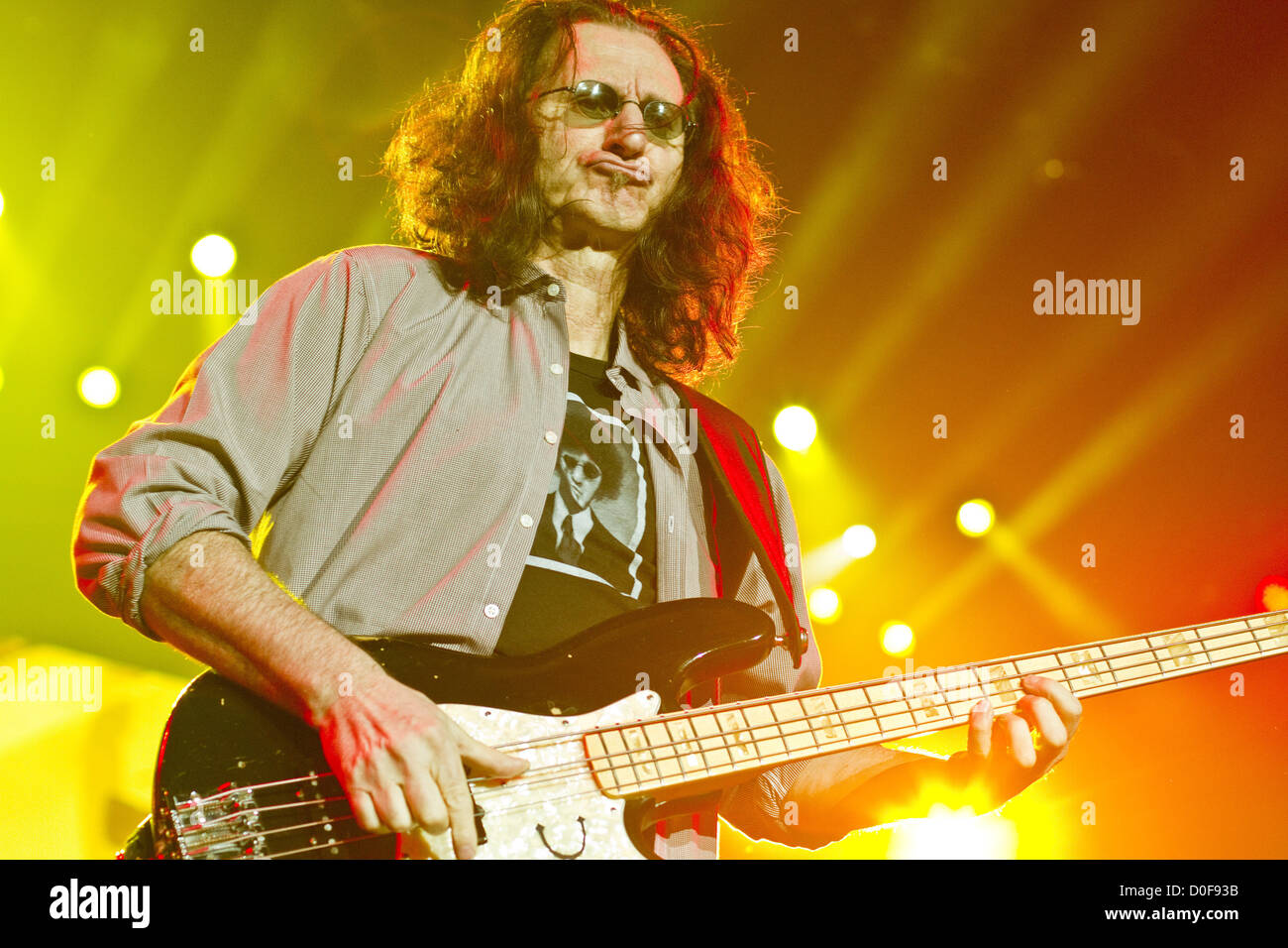 Nov. 21, 2012 - San Diego, CA, US - Prog-Rock legends RUSH performed at Valley View Casino Center in San Diego on November 21, 2012. Pictured: GEDDY LEE. (Credit Image: © Daniel Knighton/ZUMAPRESS.com) Stock Photo