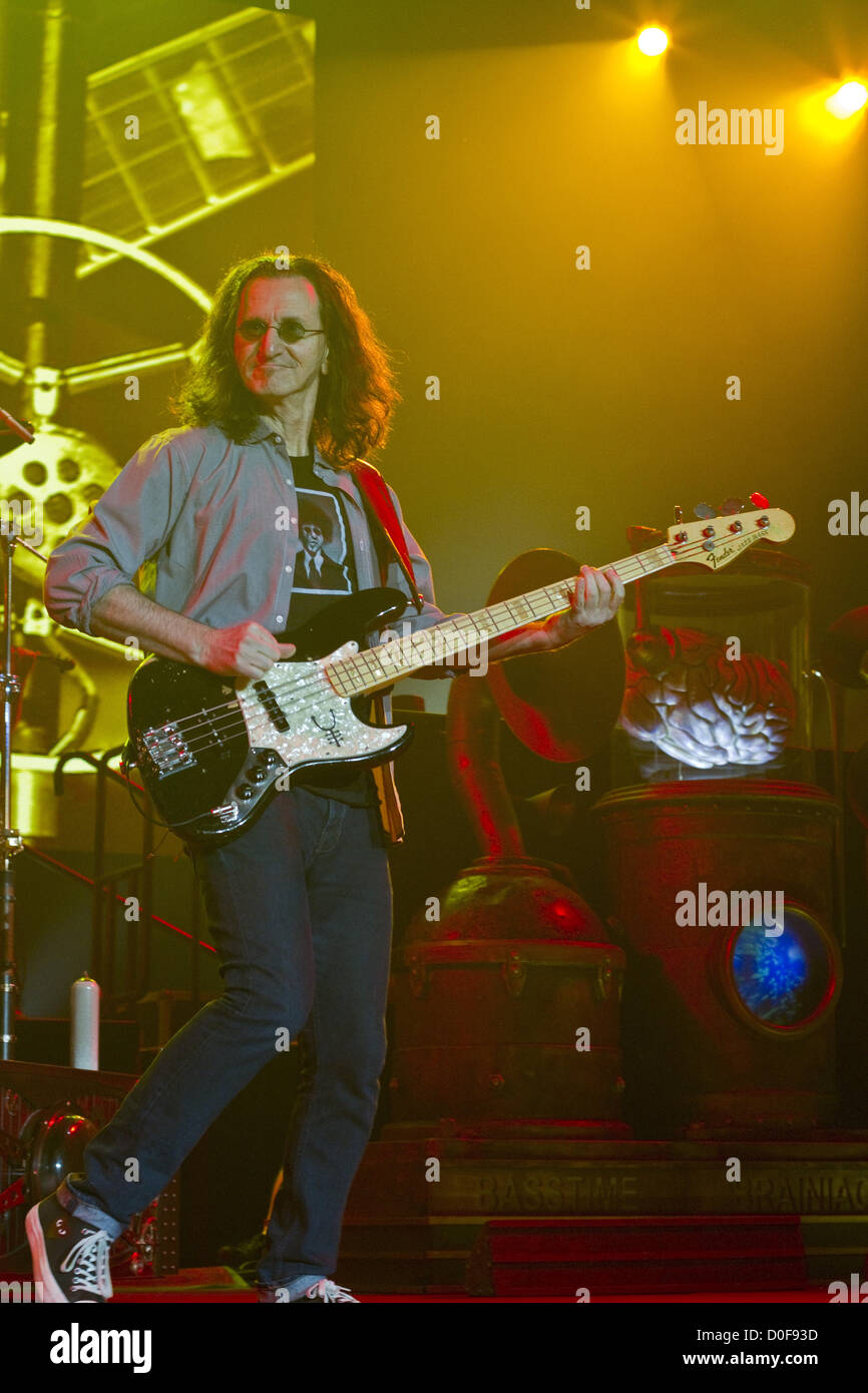 Nov. 21, 2012 - San Diego, CA, US - Prog-Rock legends RUSH performed at Valley View Casino Center in San Diego on November 21, 2012. Pictured: GEDDY LEE. (Credit Image: © Daniel Knighton/ZUMAPRESS.com) Stock Photo