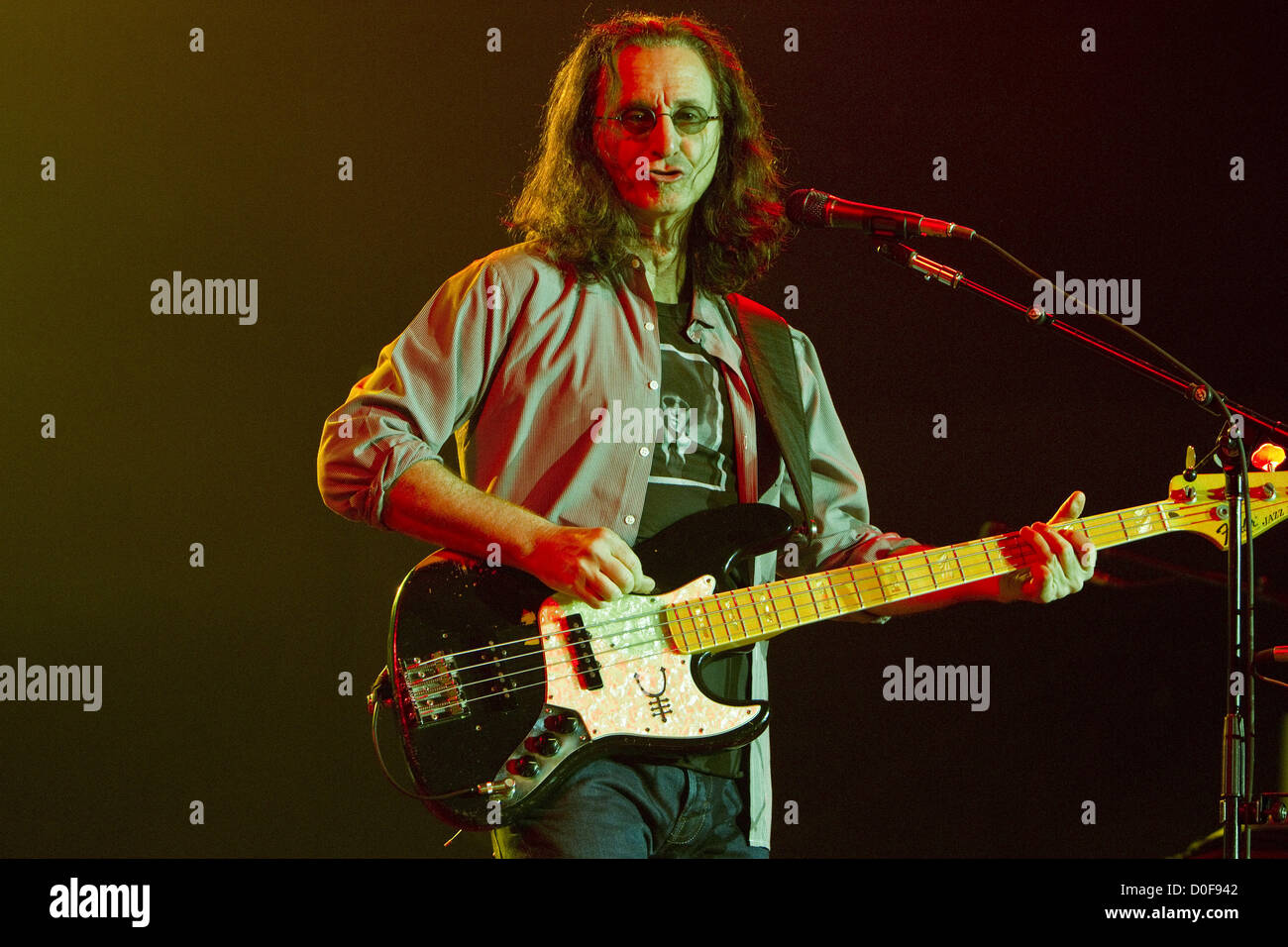 Nov. 21, 2012 - San Diego, CA, US - Prog-Rock legends RUSH performed at Valley View Casino Center in San Diego on November 21, 2012. Pictured: GEDDY LEE. (Credit Image: © Daniel Knighton/ZUMAPRESS.com) Stock Photo
