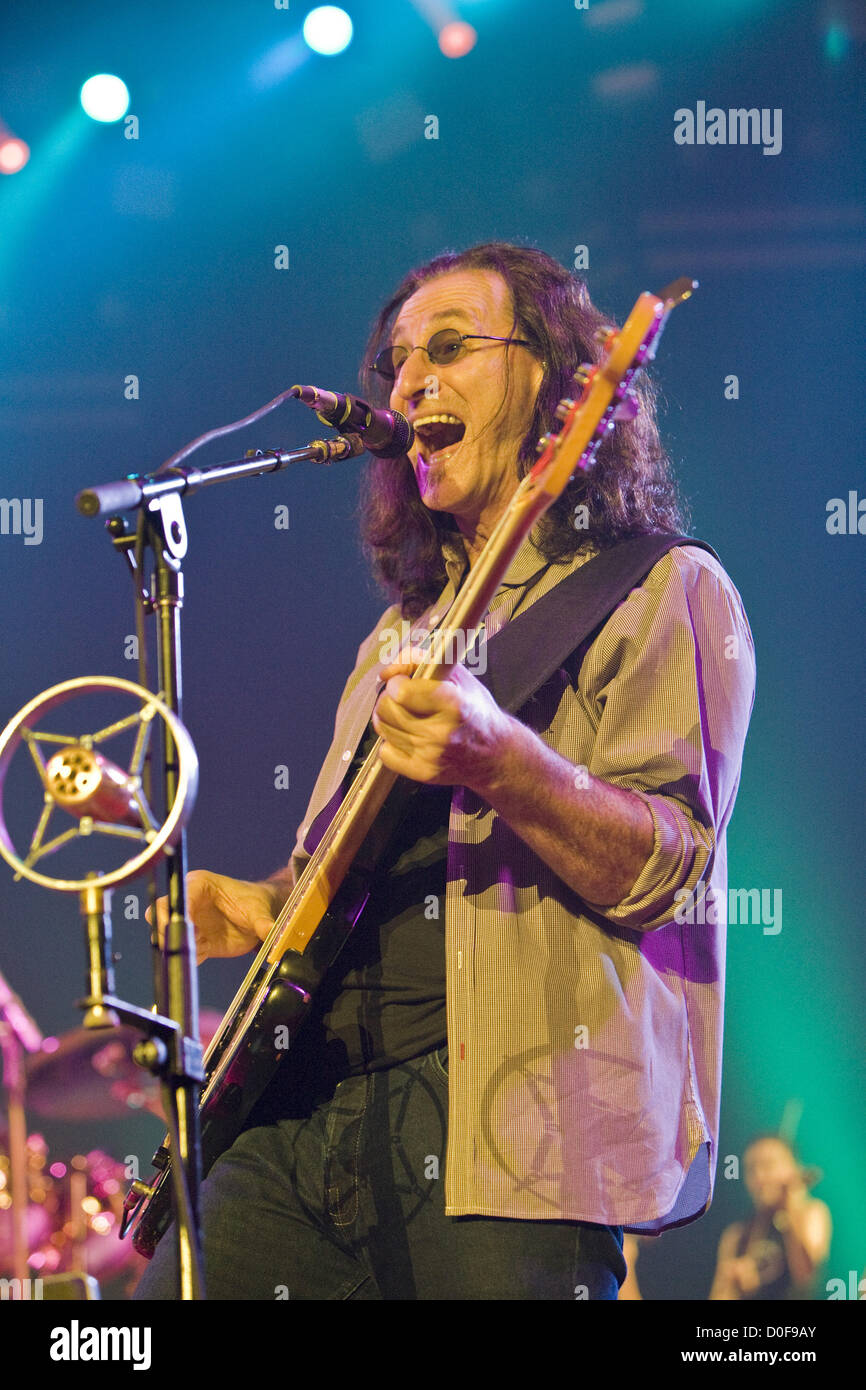 Nov. 21, 2012 - San Diego, CA, US - Prog-Rock legends RUSH performed at Valley View Casino Center in San Diego on November 21, 2012. Pictured: GEDDY LEE. (Credit Image: © Daniel Knighton/ZUMAPRESS.com) Stock Photo