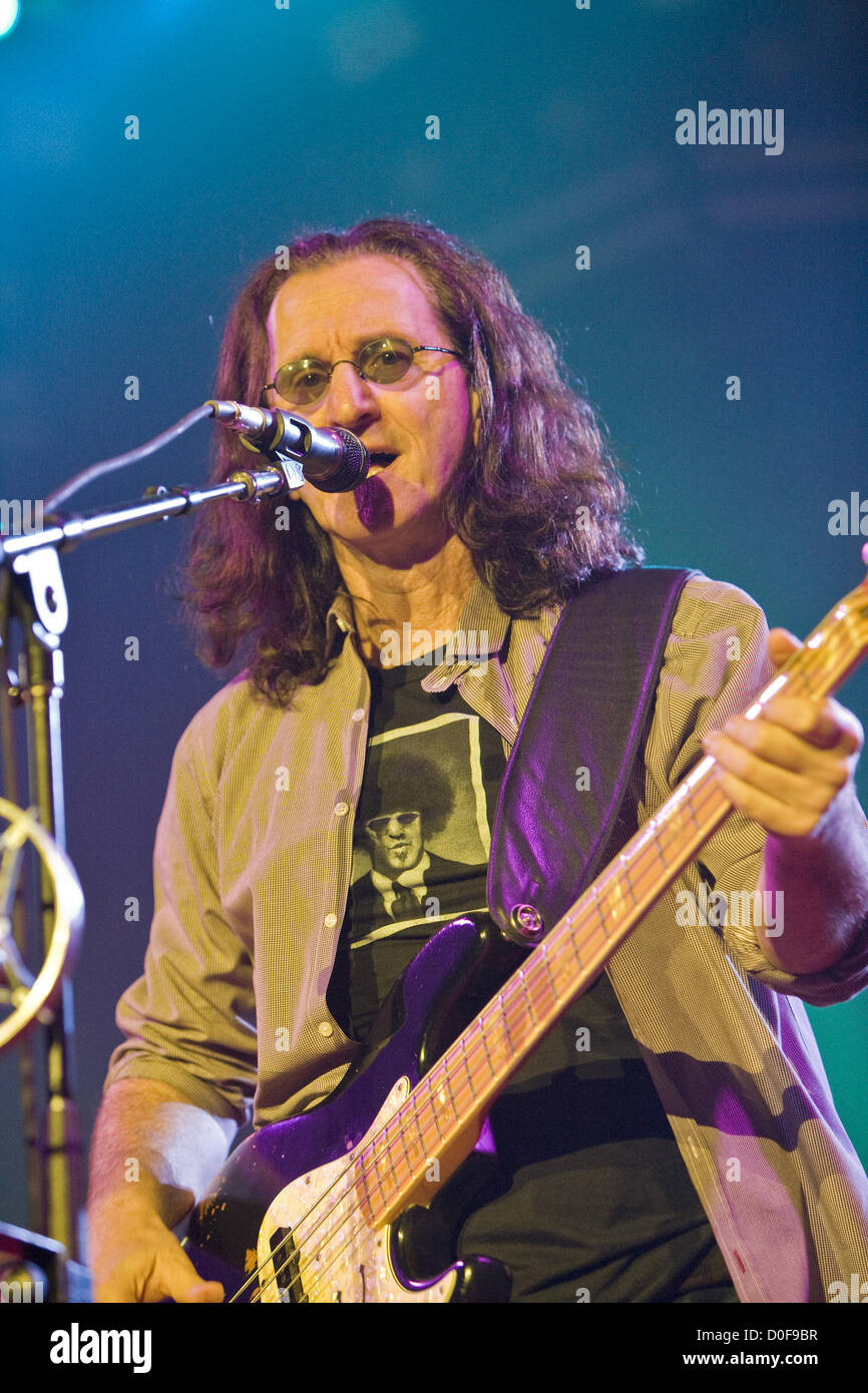 Nov. 21, 2012 - San Diego, CA, US - Prog-Rock legends RUSH performed at Valley View Casino Center in San Diego on November 21, 2012. Pictured: GEDDY LEE. (Credit Image: © Daniel Knighton/ZUMAPRESS.com) Stock Photo