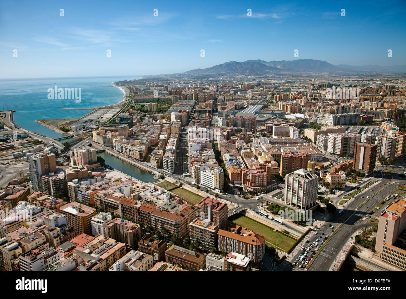 Aerial view of Malaga Costa del Sol Andalusia Spain Vista aerea de Málaga Costa del Sol Andalucía España Stock Photo