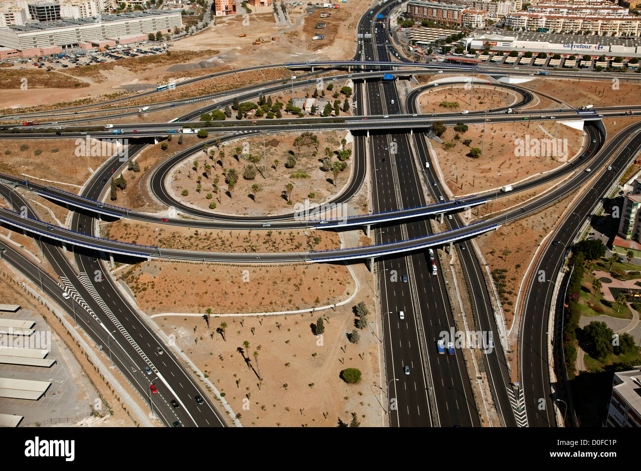 Aerial view road infrastructure in Malaga Costa del Sol Andalusia Spain ...