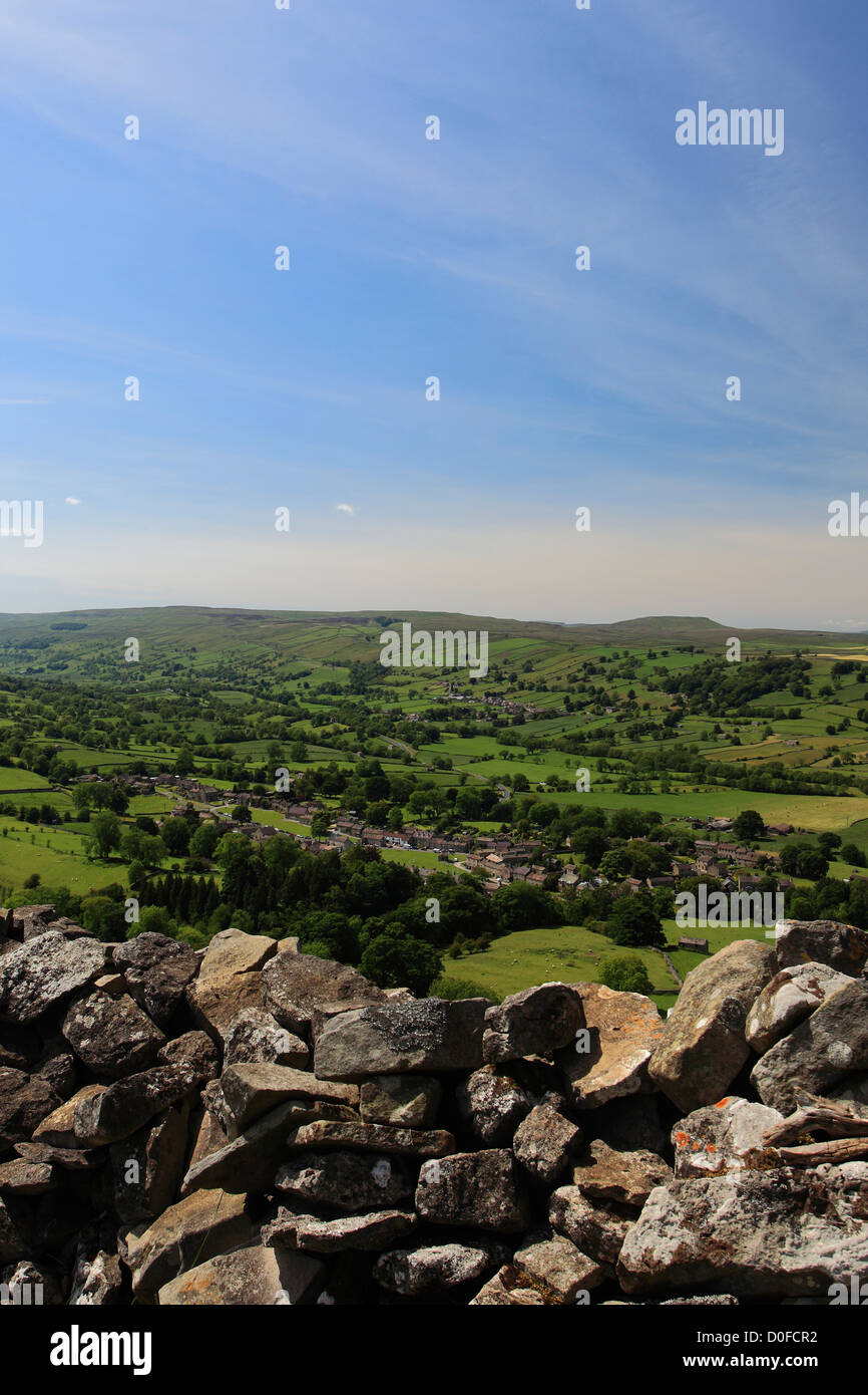View over Newbiggin village, Bishopdale, Yorkshire Dales National Park, North Yorkshire, England, United Kingdom Stock Photo