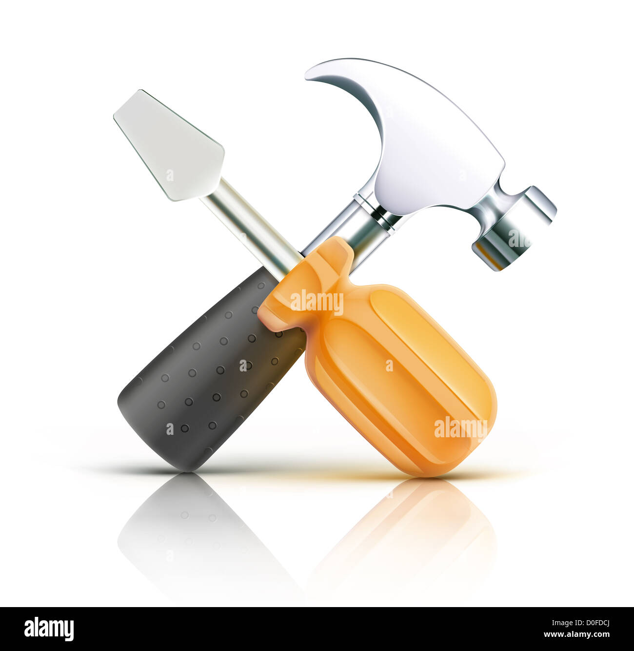 detailed screwdriver and hammer icon isolated on white background Stock