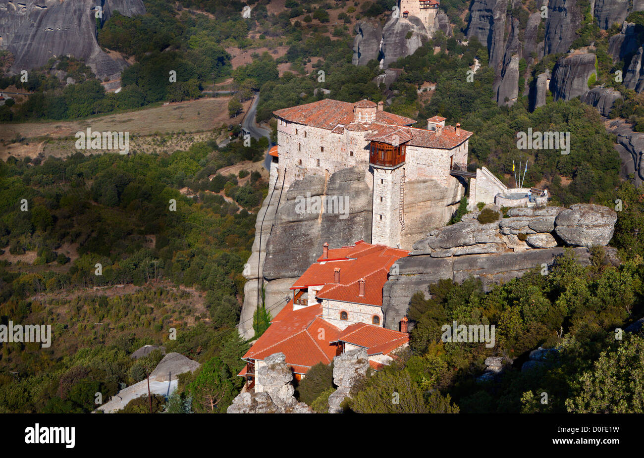 Meteora monasteries and peaks at Kalambaka of Greece near Trikala city in central Greece Stock Photo