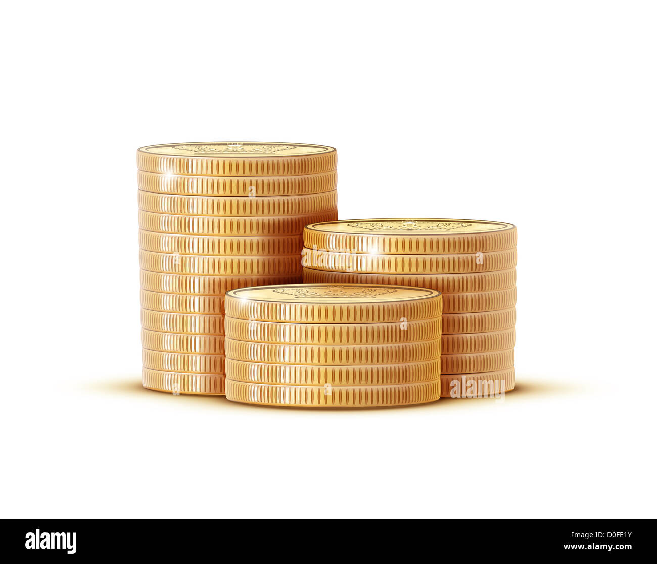 stacks of golden coins isolated on a white background Stock Photo - Alamy