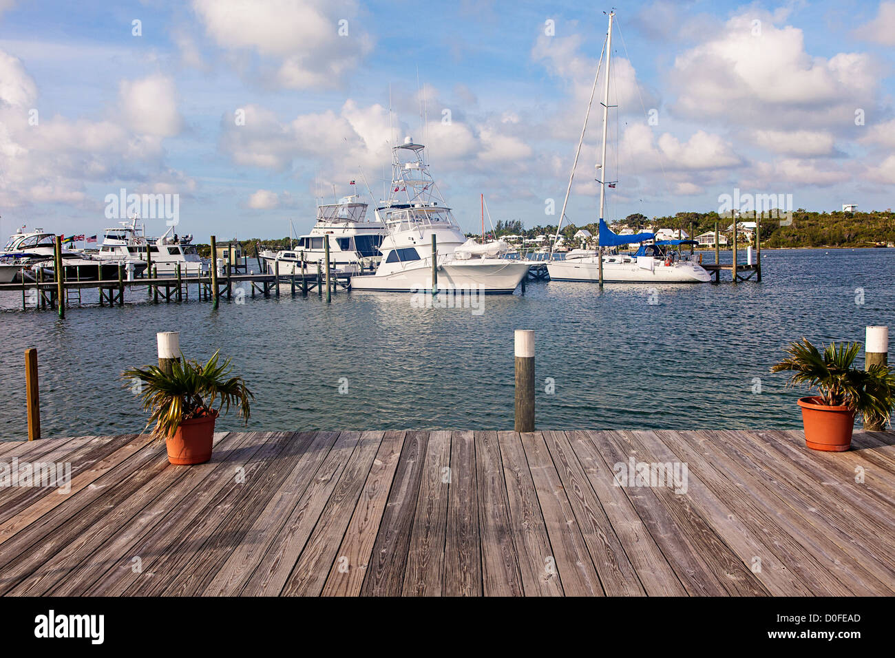 View of the Green Turtle Marina at Green Turtle Cay, Bahamas. Stock Photo