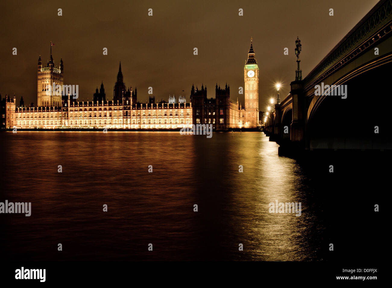 House of Parliament on the River Thames at night. Stock Photo