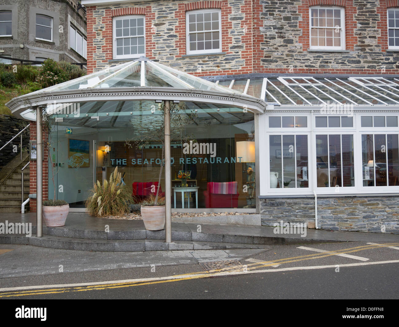 The Seafood Restaurant, Padstow, Cornwall. Famous upmarket restaurant on the wharf, flagship of chef Rick Stein. Stock Photo