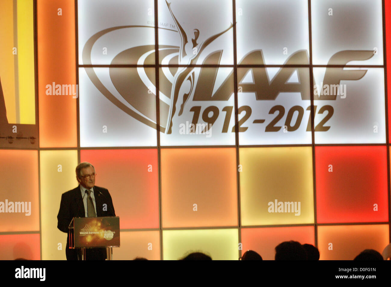 November 24th, Barcelona, Spain. IAAF, International Association of Athletics Federations, celebrates the 2012 World Athletes Awards Ceremony and the centenary of it's creation. In this picture Barcelona major Xavier Trias opens the Ceremony. Stock Photo