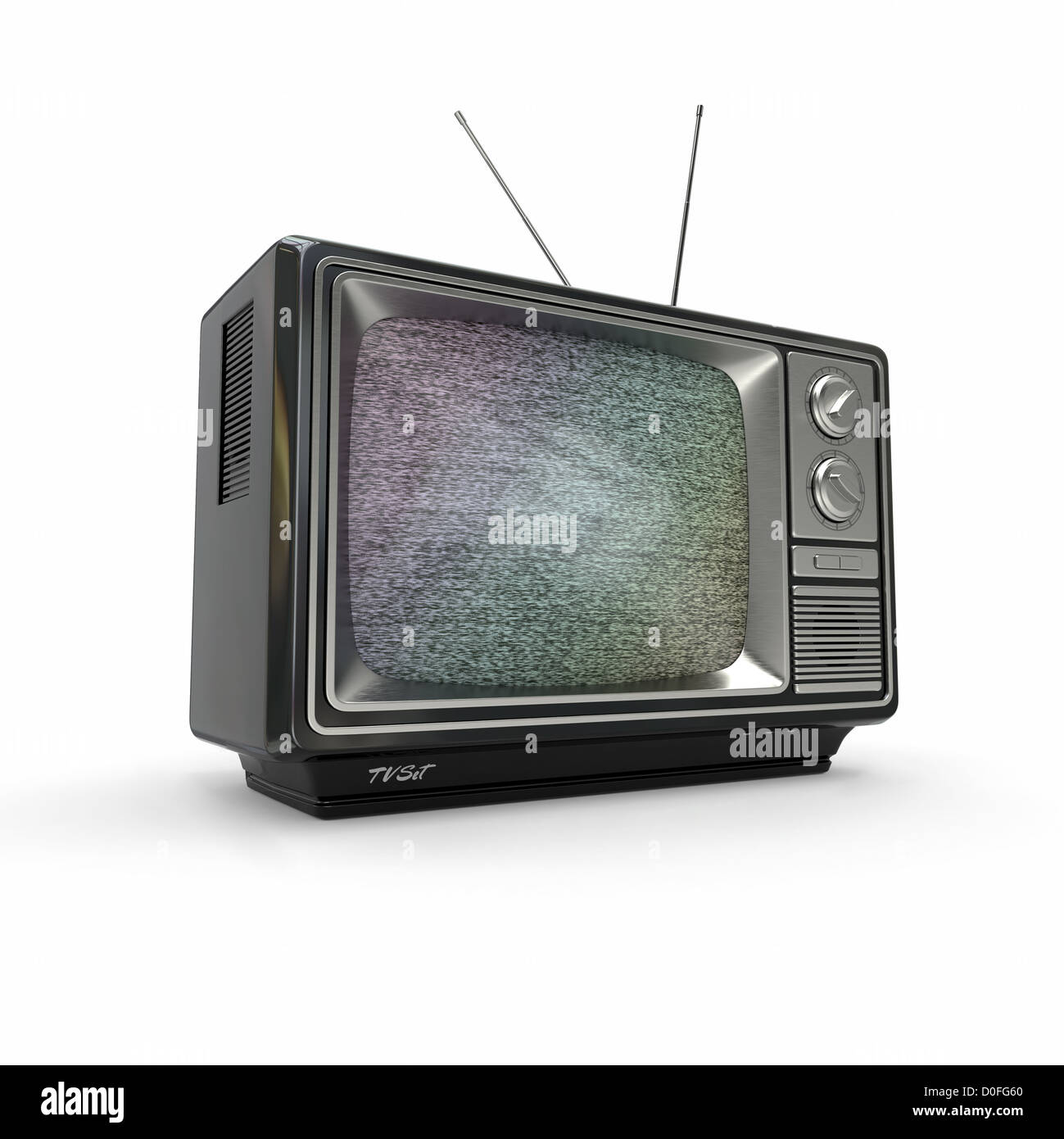 Vintage tv with noise screen on white background. 3d Stock Photo