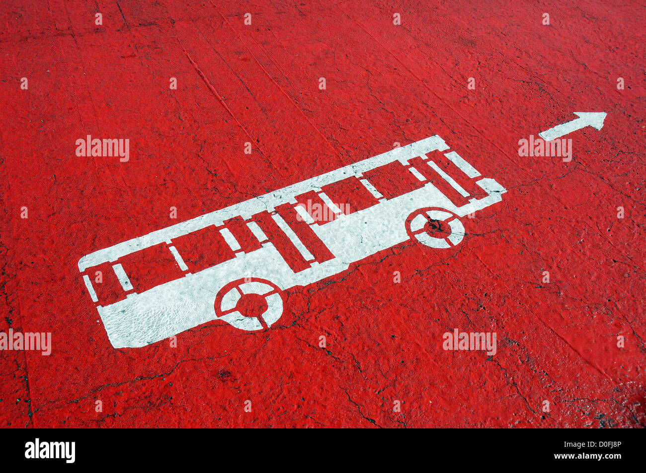 bus signal with arrow  white and red Stock Photo