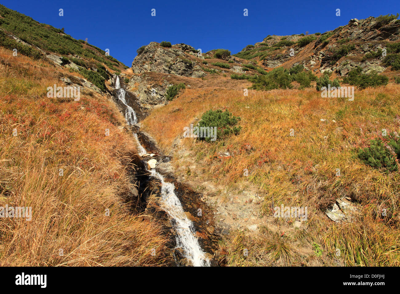 The waterfall 'Sarafiovy vodopad' in Ziarska dolina, Zapadne Tatry - Rohace. Stock Photo