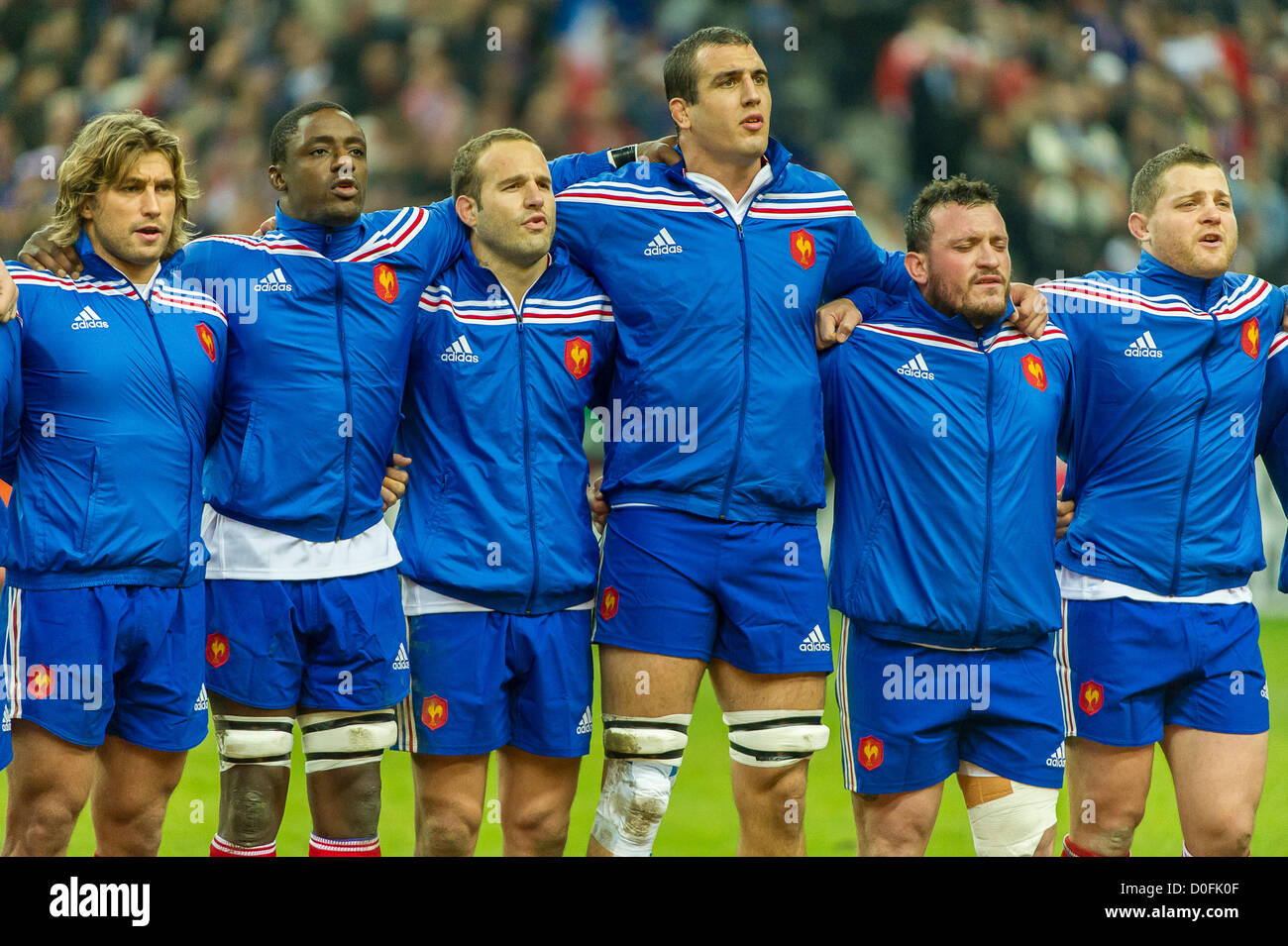2012-11-24. Saint Denis (France). Rugby test match France (22) vs Samoa (14). French team during national anthemn. Photo Frédéric Augendre Stock Photo