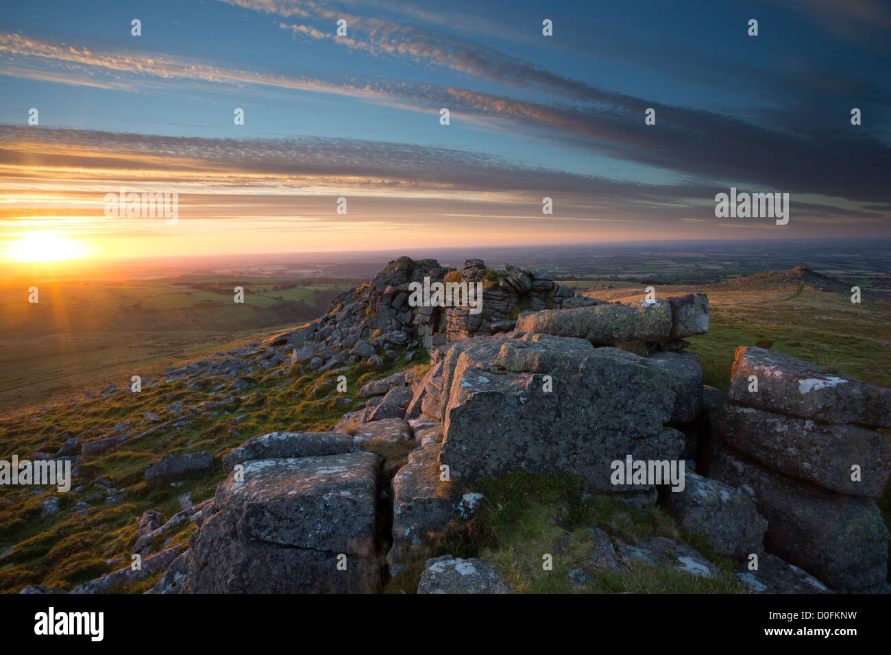 Sunset from Belstone Tor Dartmoor National Park Devon Uk Stock Photo