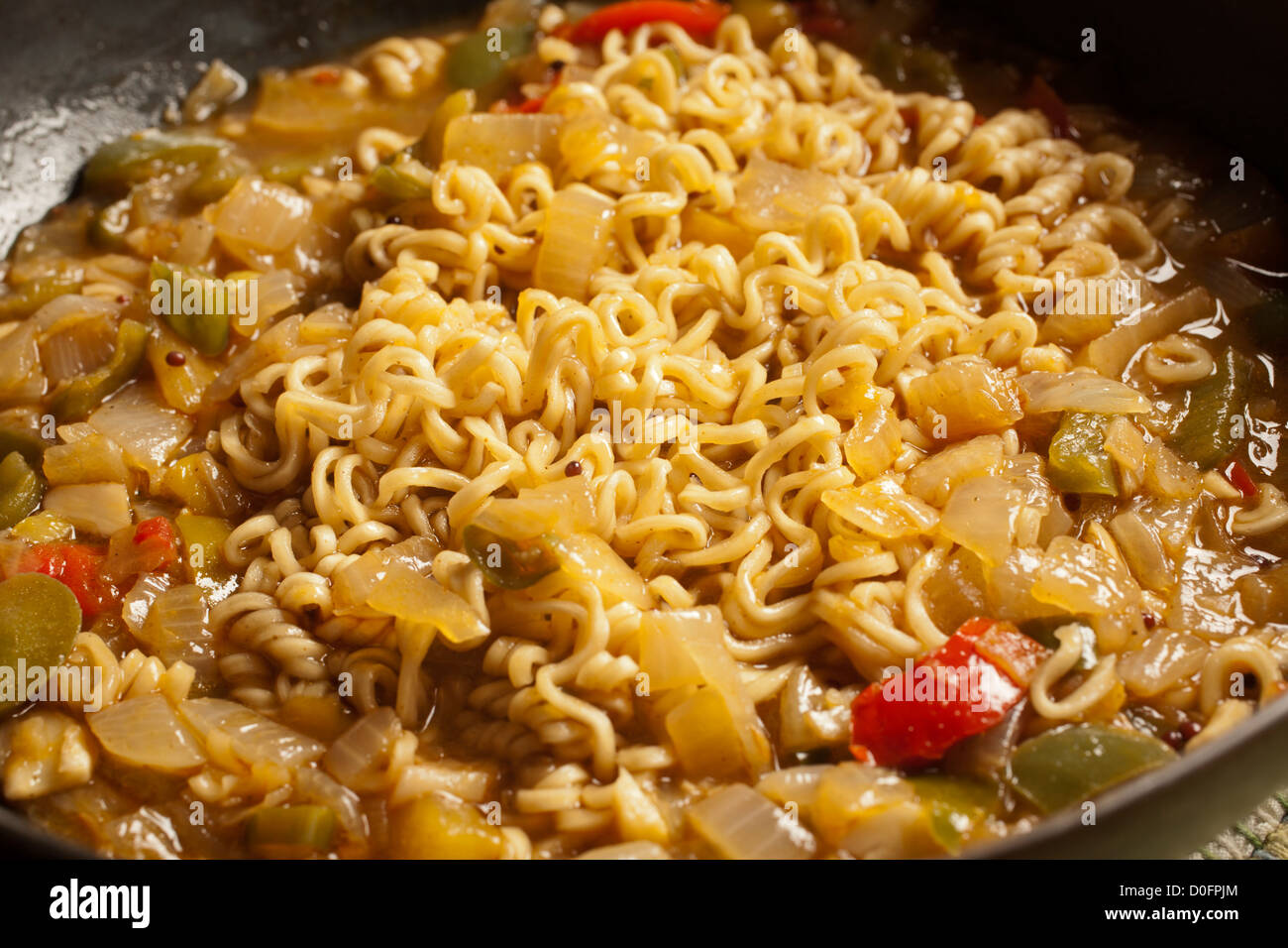 Masala Instant Noodles, modern Indian Cooking Stock Photo