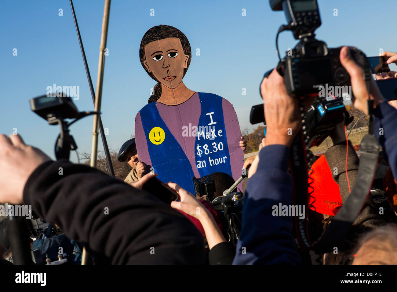Demonstrators protest against working conditions at Walmart.  Stock Photo