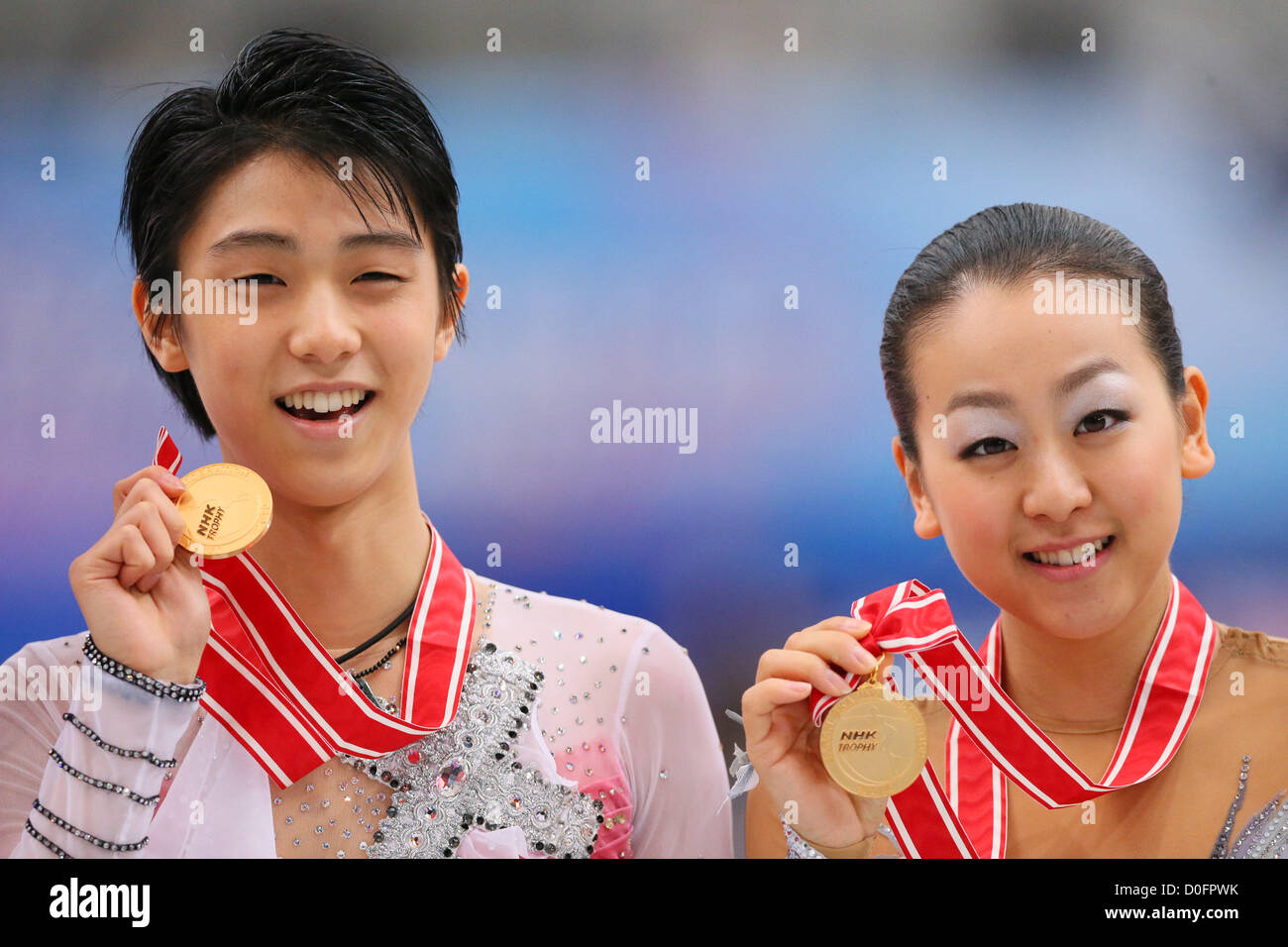 L To R Yuzuru Hanyu Jpn Mao Asada Jpn November 24 12 Figure Skating Isu Grand Prix Of Figure Skating 12 13 Nhk Trophy Victory Ceremony At Sekisui Heim Super Arena