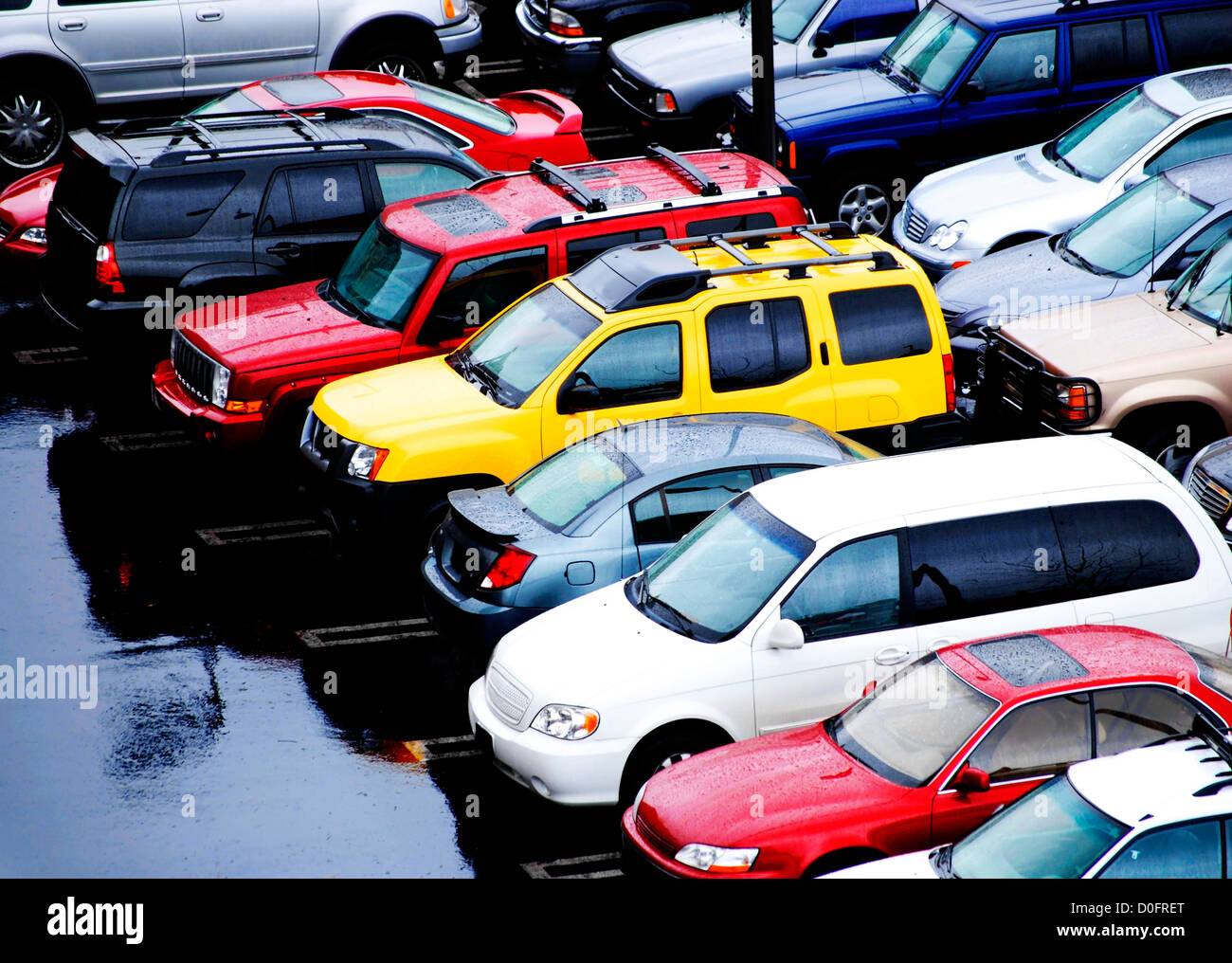 Vehicles for transportation in a row with weather Stock Photo