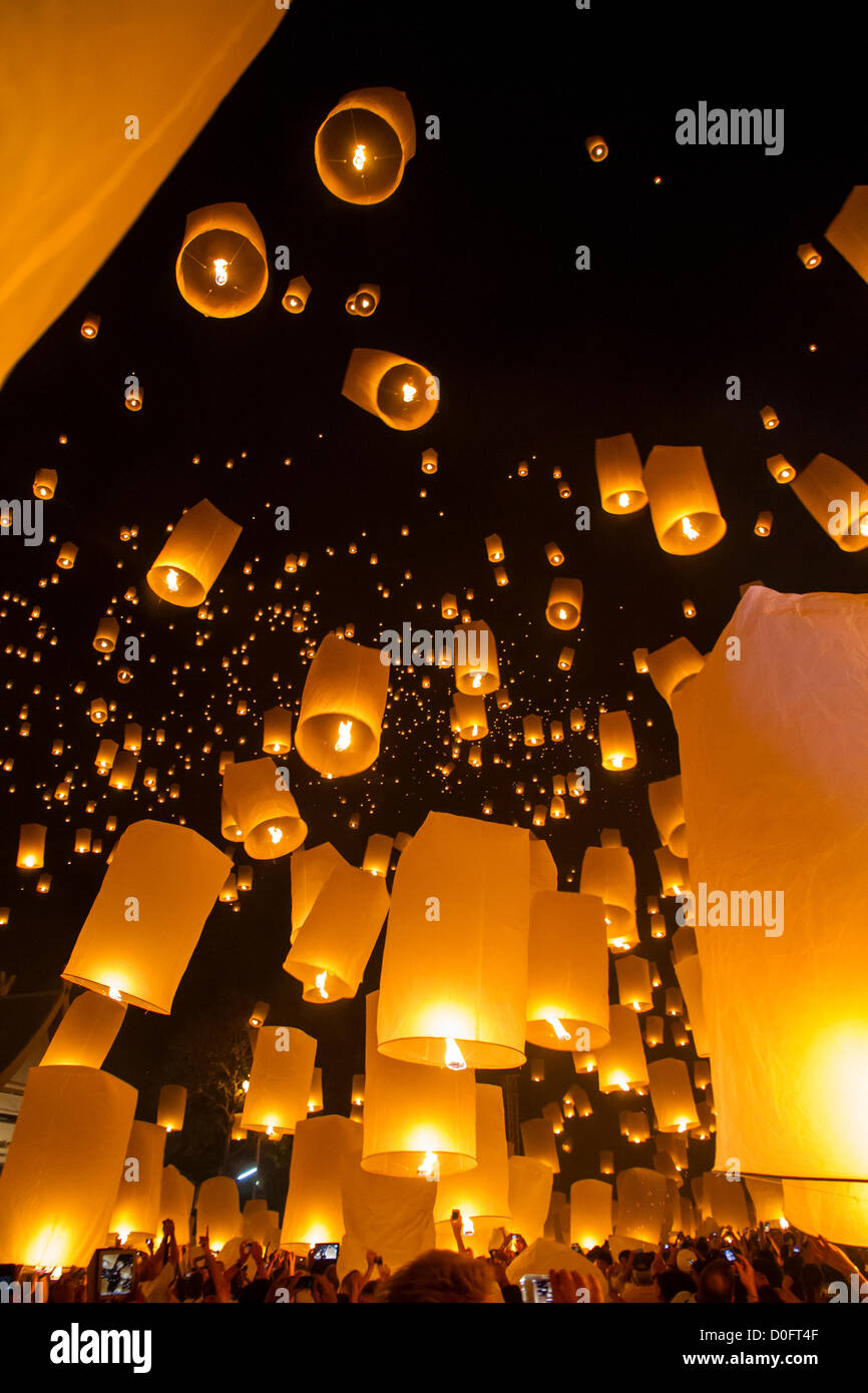 Chiang Mai, Thailand - Sky lanterns at Yi Peng Festival Stock Photo