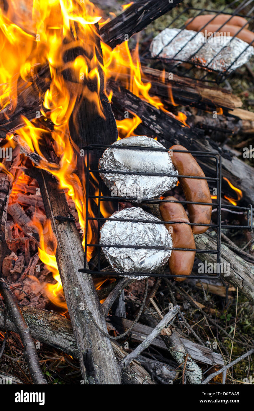 Sausages and burgers barbecue Lapland Finland Scandinavia Stock Photo