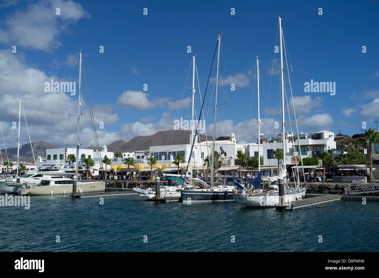 dh Marina Rubicon PLAYA BLANCA LANZAROTE Luxury yachts moored jetty harbour boats in marina Stock Photo